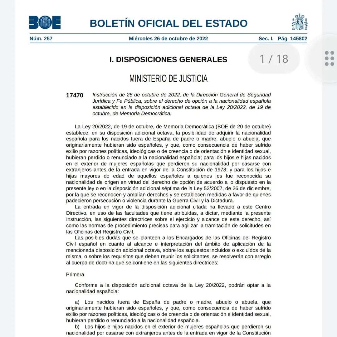 Publica el BOE, la Instrucción Ley 20/2022, de 19 de octubre, de Memoria Democrática.